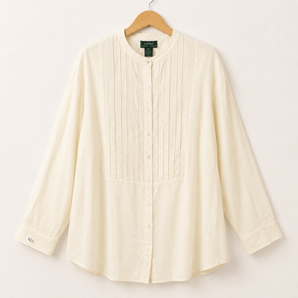 Lauren Ralph Lauren Linen Blouse Women's 3X Quiet Luxury Coastal Grandma Boho